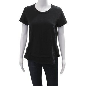 Leallo Womens Basic Black Cotton Crew Neck Short Sleeve T-Shirt Size XS